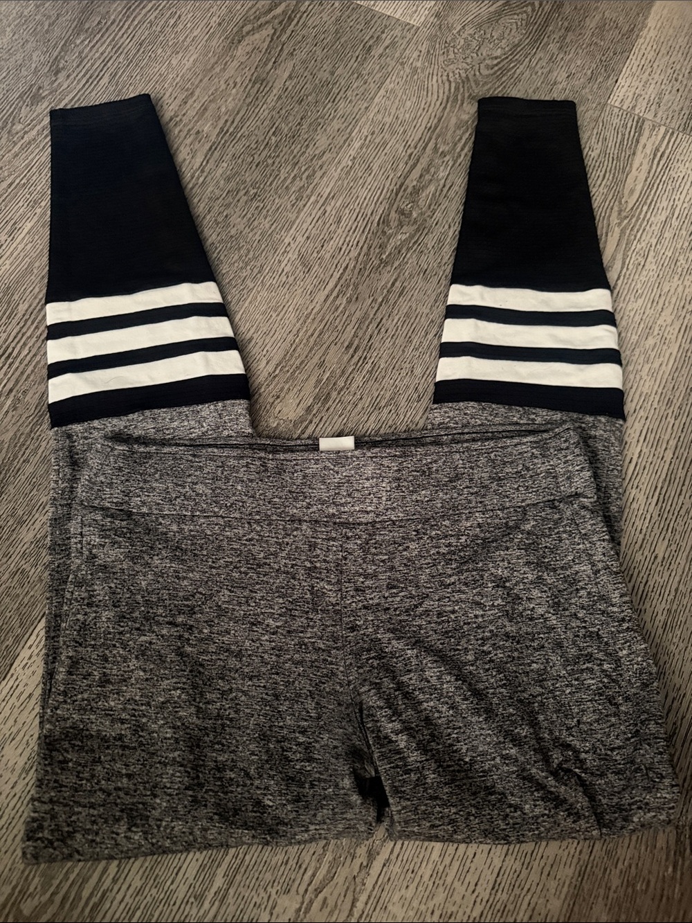 Bombshell sportswear Grey Marled Leggings with Black & White Stripe Panels